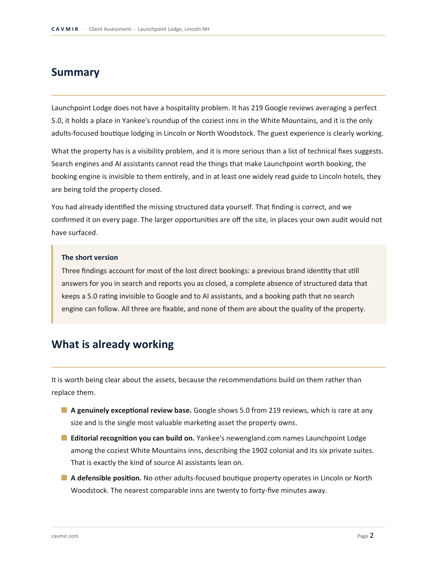 Launchpoint Lodge assessment — page 2 of 8